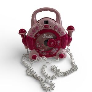 Barbie Sing Along CD Player Boombox Karaoke Dual Microphone 2008 Pink Working!